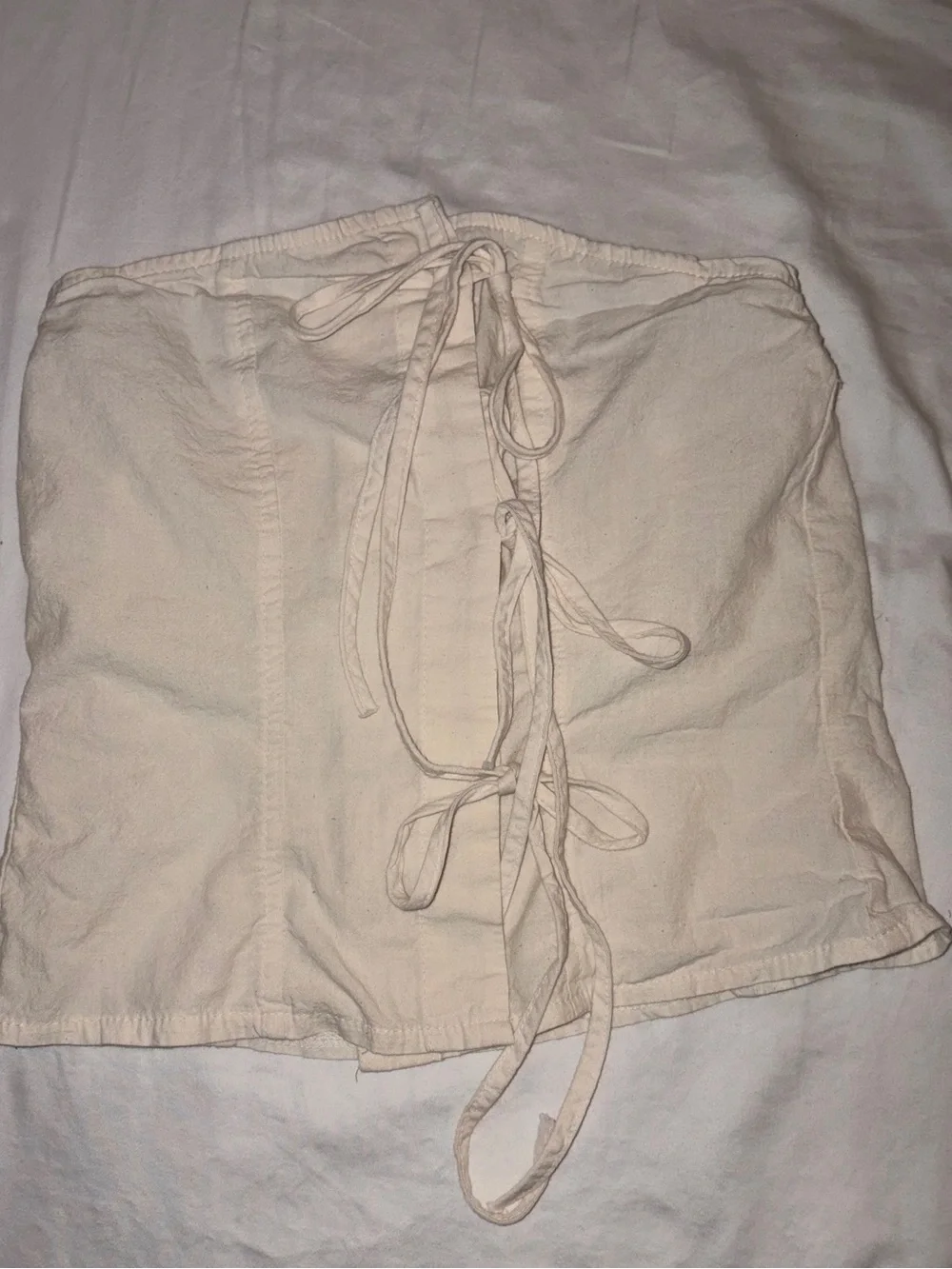 Cream Lace-Up Cotton Skirt
